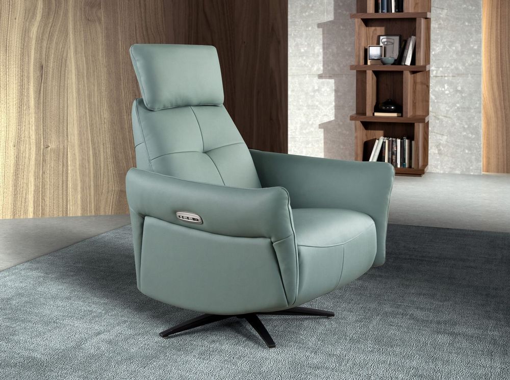 Armchairs - Turquoise green leather swivel relax armchair - ANGEL CERDÁ