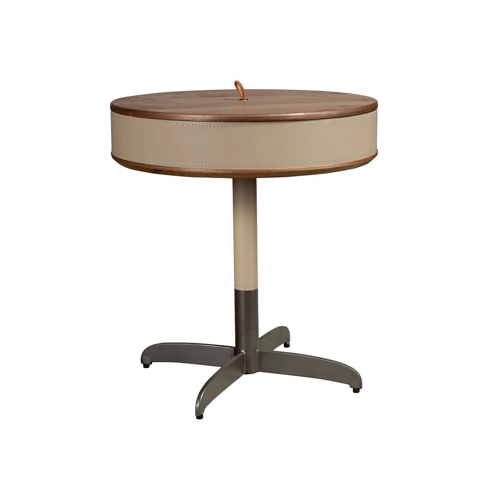 Coffee tables - Round corner table leather, walnut and grey steel - ANGEL CERDÁ