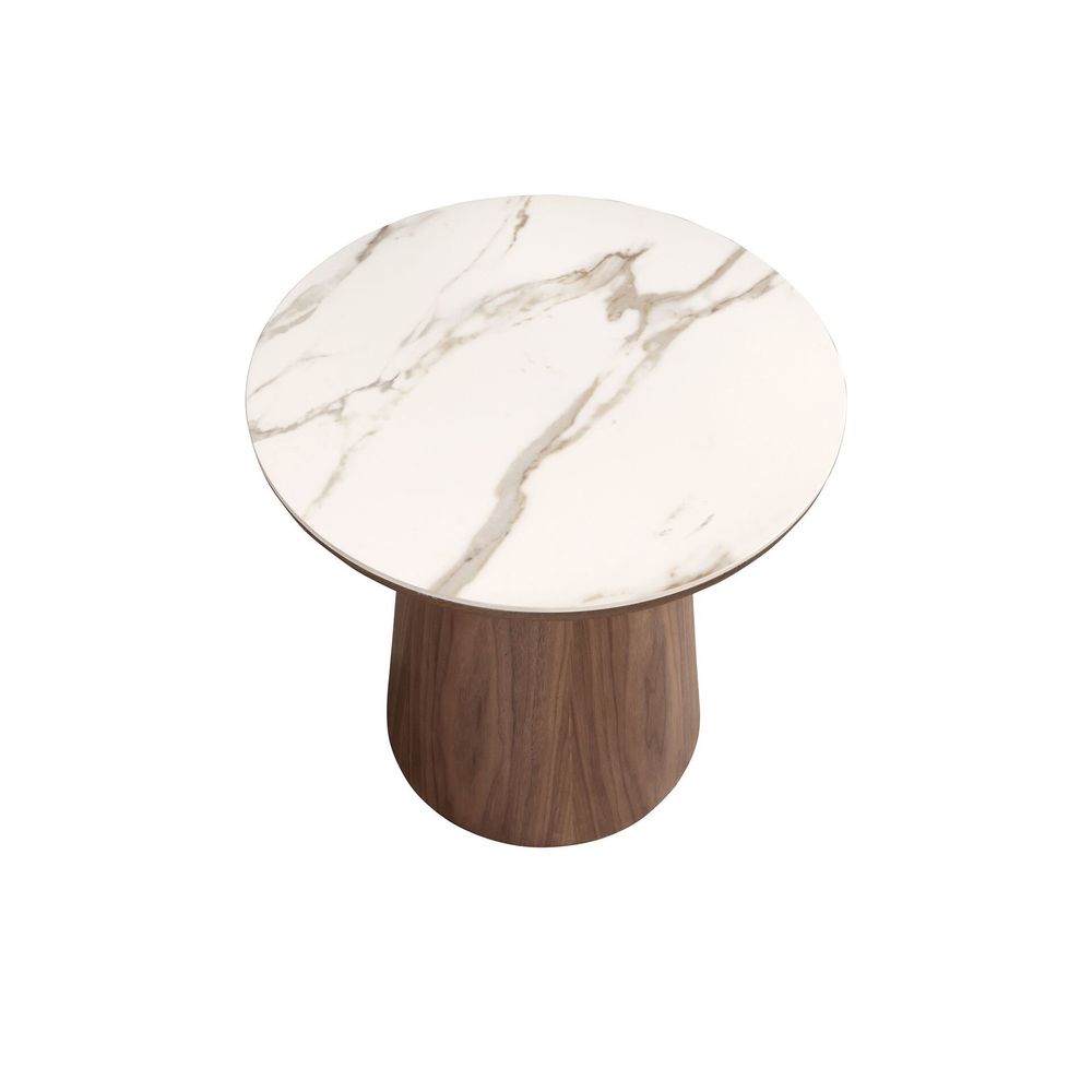 Coffee tables - Porcelain marble and walnut round corner table - ANGEL CERDÁ
