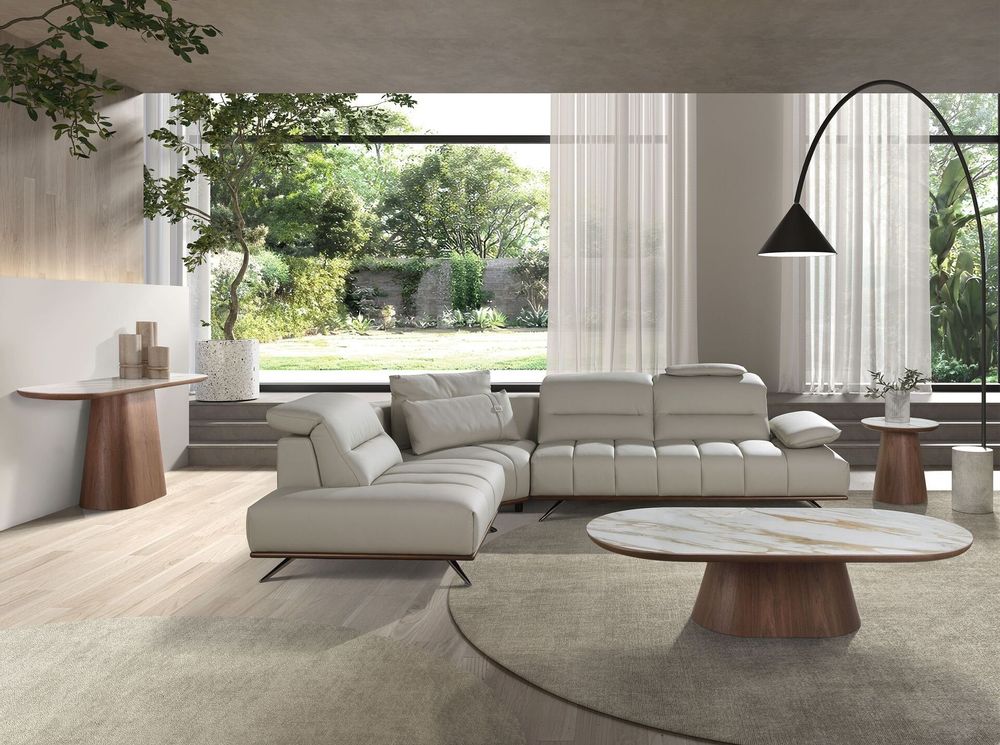 Coffee tables - Porcelain marble and walnut round corner table - ANGEL CERDÁ
