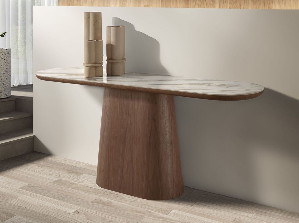 Consoles - Table console ovale demi-ronde en porcelaine et noyer - ANGEL CERDÁ