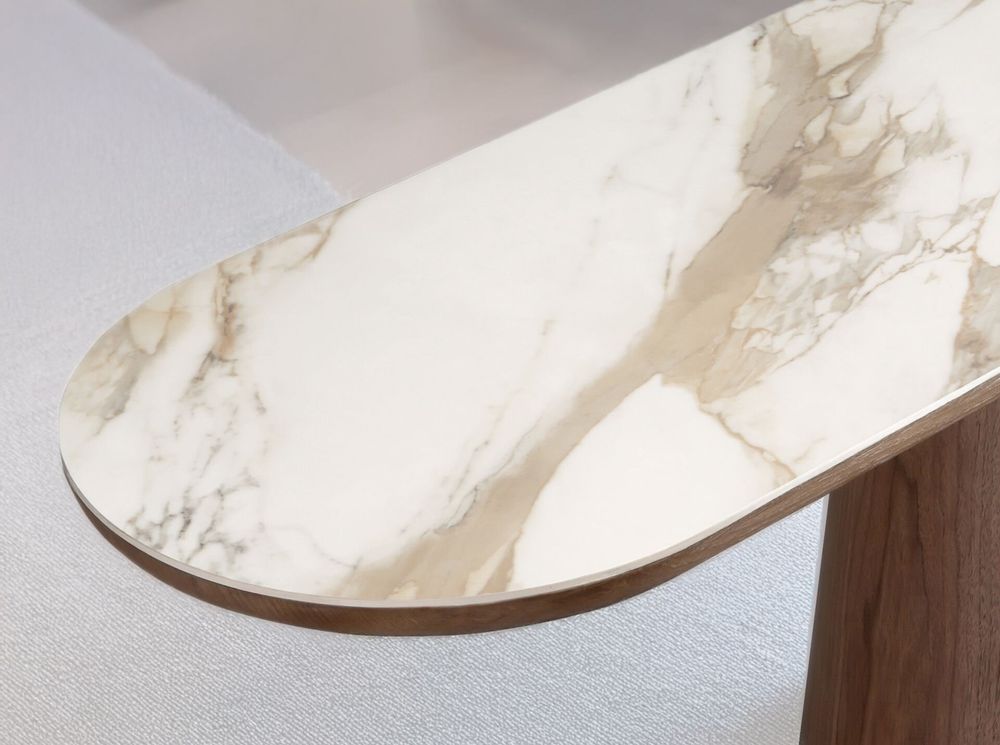 Consoles - Table console ovale demi-ronde en porcelaine et noyer - ANGEL CERDÁ