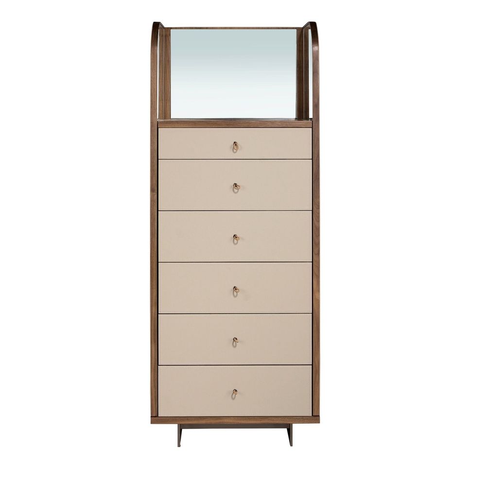 Commodes - Chiffonier en cuir, noyer et acier poli avec miroir - ANGEL CERDÁ