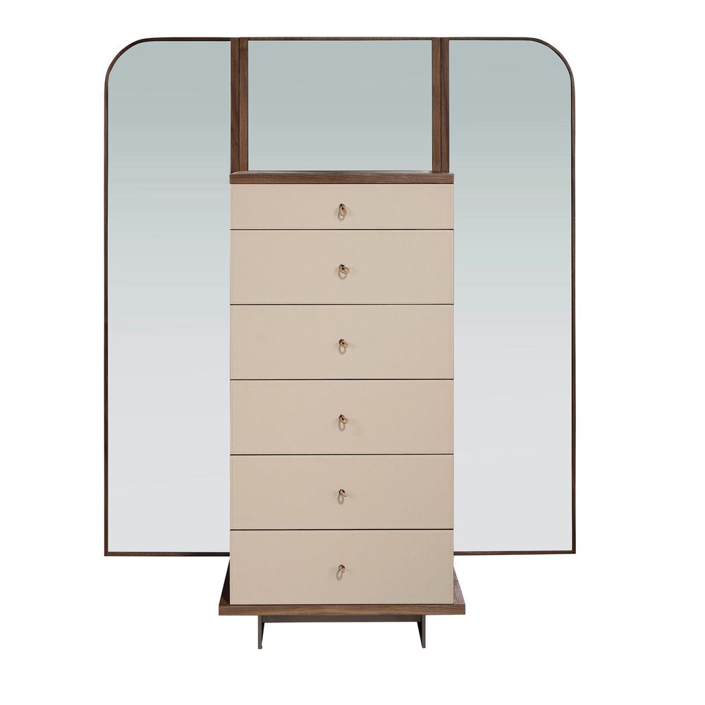 Commodes - Chiffonier en cuir, noyer et acier poli avec miroir - ANGEL CERDÁ