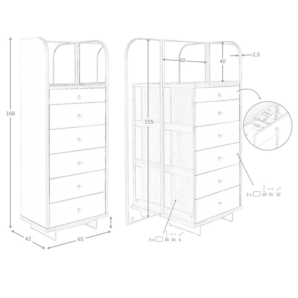 Commodes - Chiffonier en cuir, noyer et acier poli avec miroir - ANGEL CERDÁ