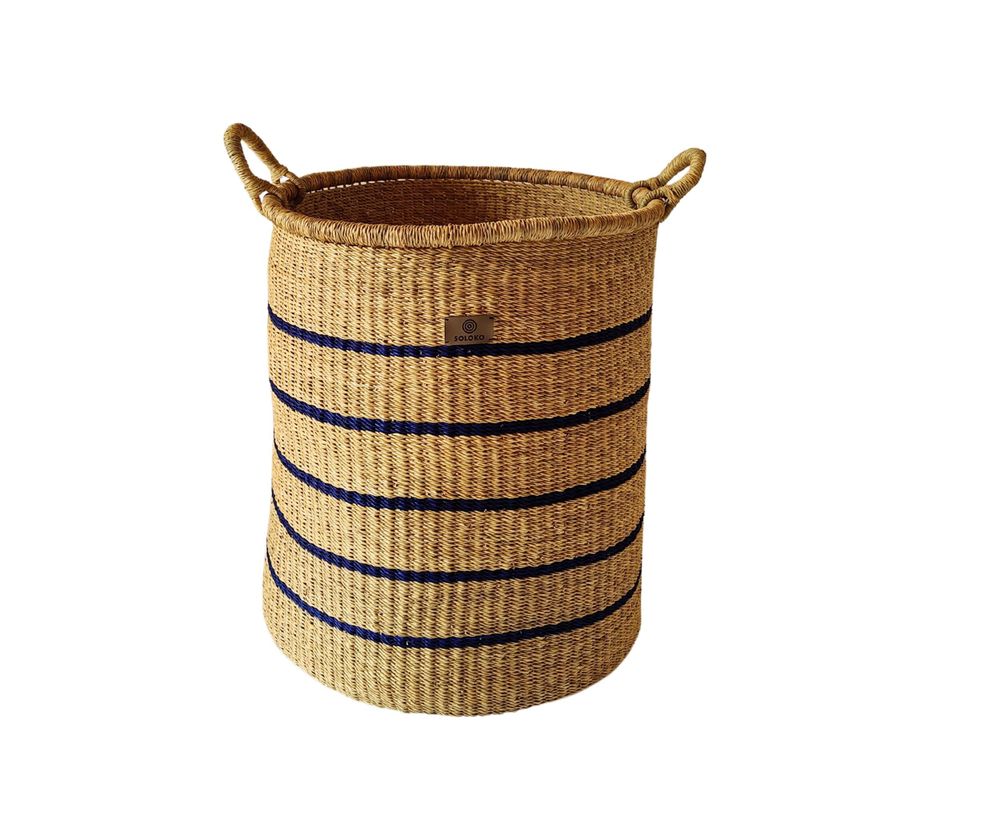 Objets de décoration - Panier à linge Enyo | Panier de rangement | Rayures bleues naturelles - SOLOKO