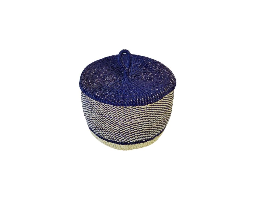 Baskets - Nunya Lid Basket | Storage Basket Small | Handwoven Basket | Blue - SOLOKO
