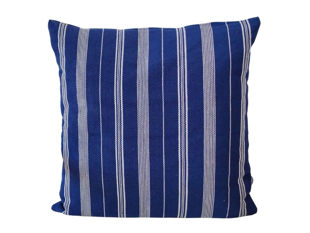 Coussins textile - Housse de coussin tissée à la main | Tsiame Bleu royal, rayures beige - SOLOKO