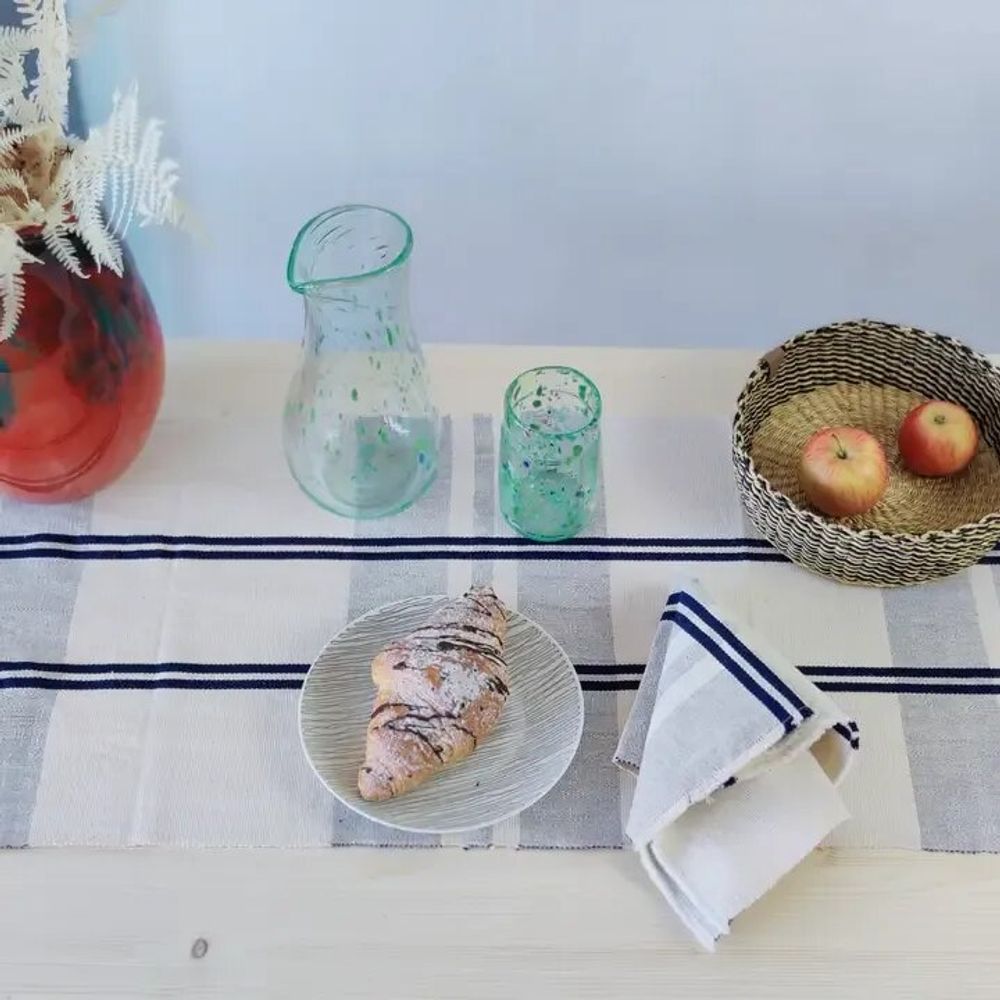 Nappes - Chemin de table en coton tissé à la main | Anloga bleu royal, beige - SOLOKO