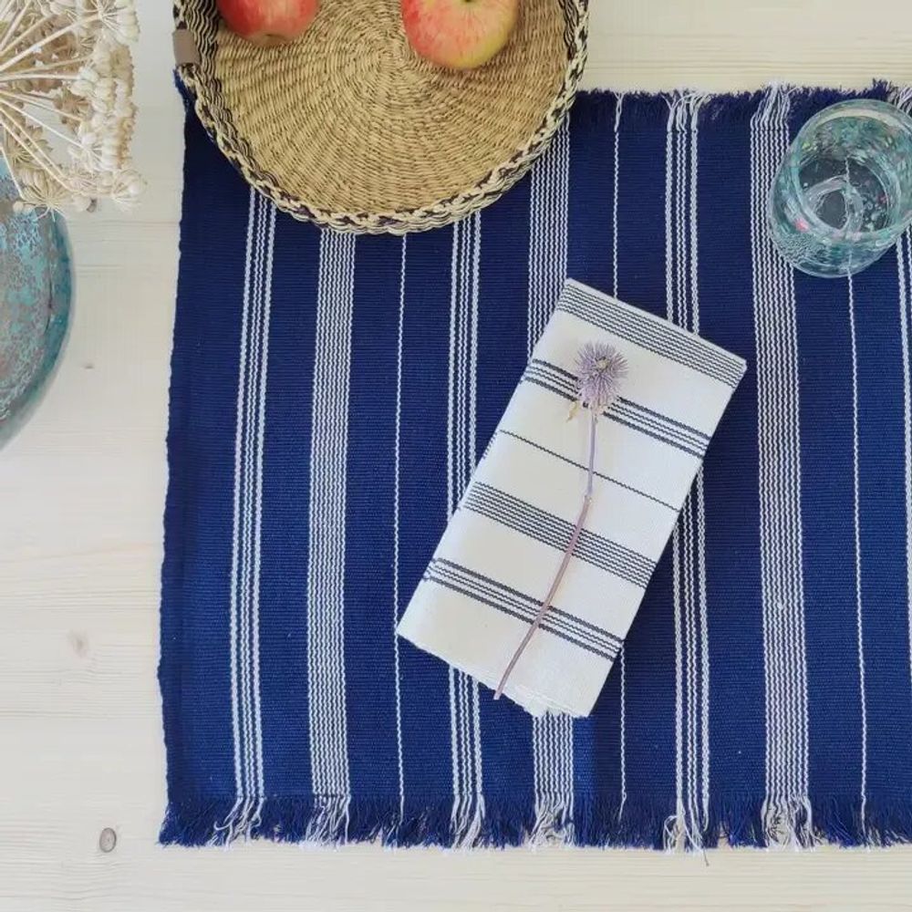 Sets de table - Set de table et serviette tissés à la main | Tsiame bleu royal - SOLOKO
