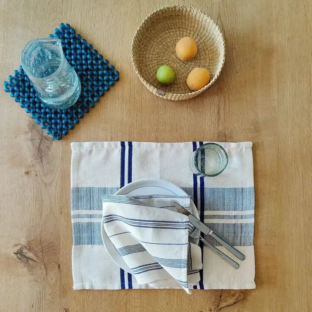 Sets de table - Set de table et serviette tissés à la main | Anloga Beige Blue - SOLOKO