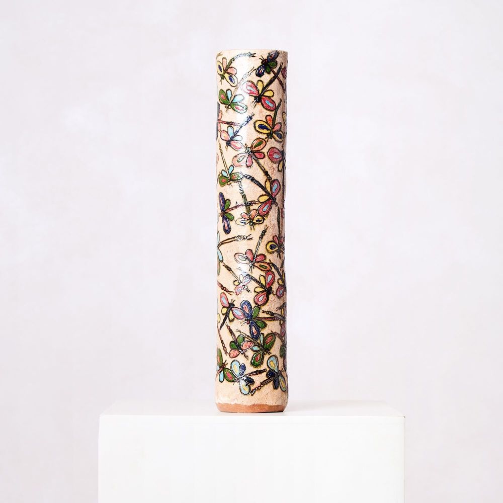 Vases - Vase tubulaire en argile multicolore avec libellules - HUAKAL