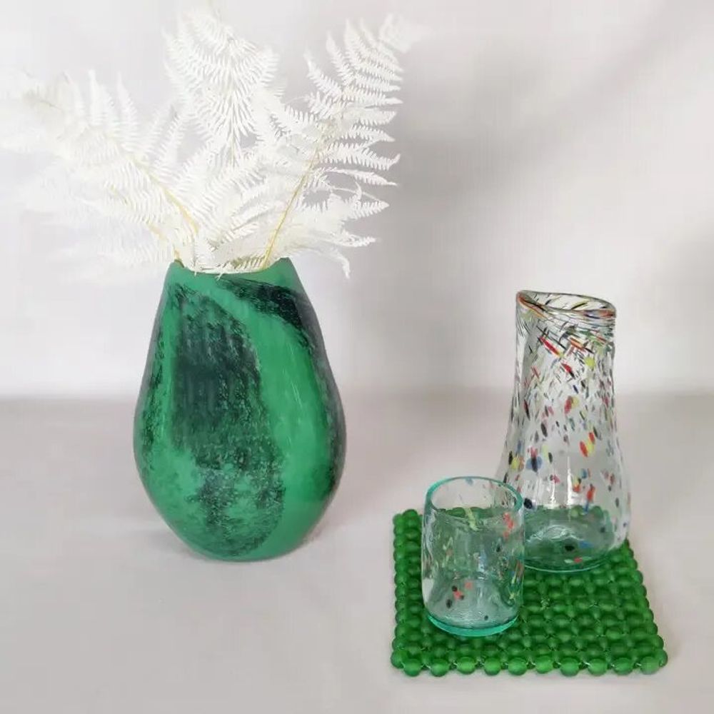 Vases - Glass Vase RAINDROP| Mouthblown | Recycled Glass | Green Black - SOLOKO