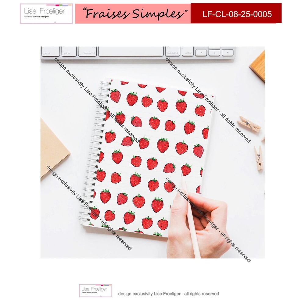 Design textile et surface - Motif textile FRAISES SIMPLES - LISE FROELIGER DESIGNER