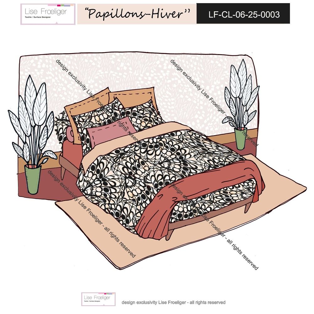 Design textile et surface - motif PAPILLONS HIVER - LISE FROELIGER DESIGNER
