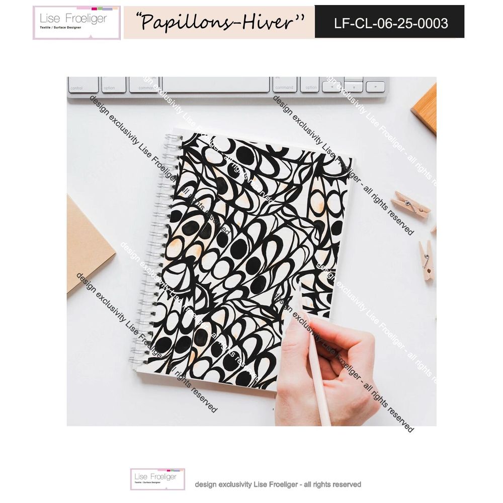 Design textile et surface - motif PAPILLONS HIVER - LISE FROELIGER DESIGNER