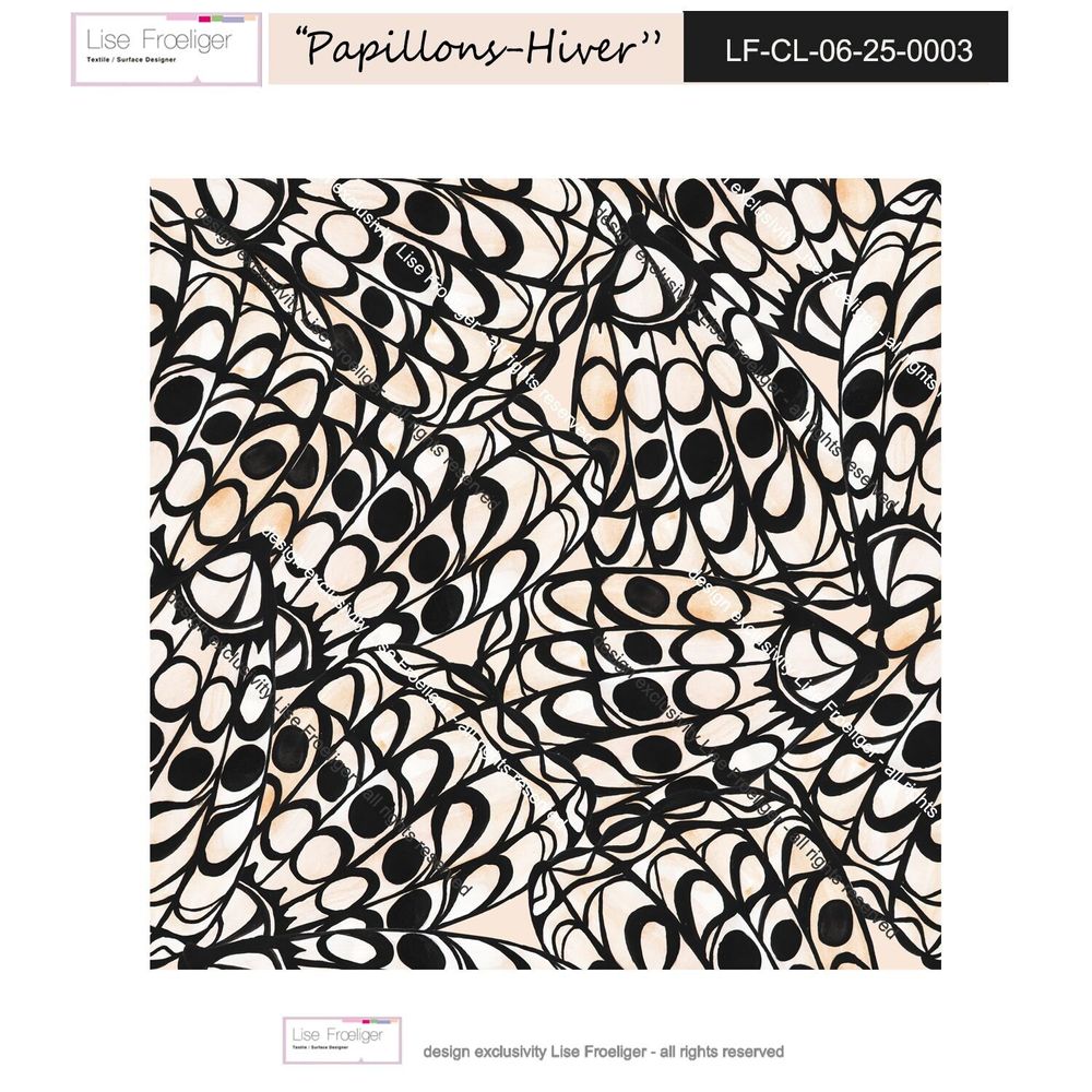 Design textile et surface - motif PAPILLONS HIVER - LISE FROELIGER DESIGNER