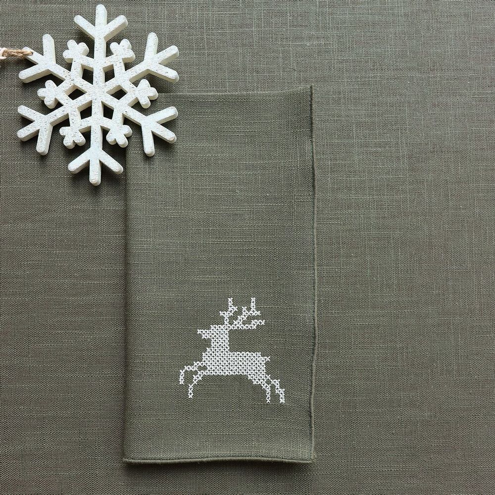 Linge de table textile - Serviette en lin PUNTO CROCE | Renne - GIARDINO SEGRETO