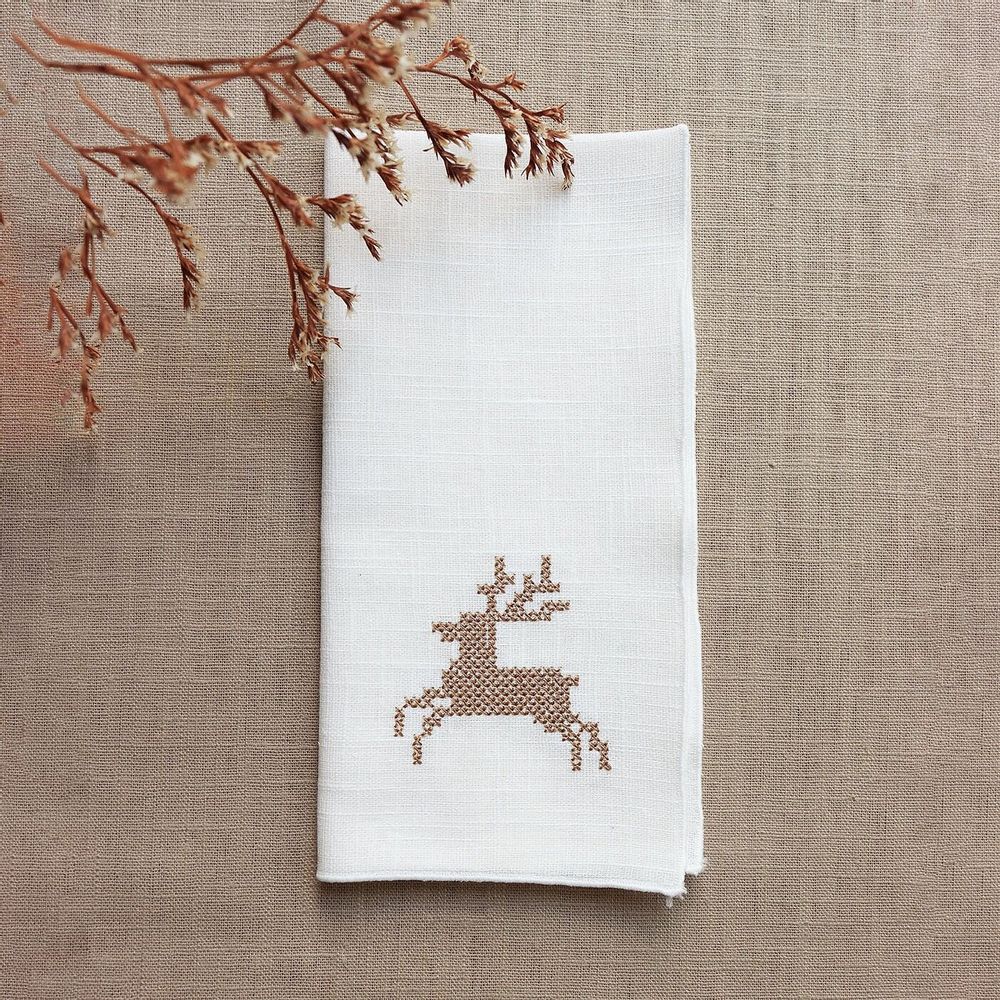 Linge de table textile - Serviette en lin PUNTO CROCE | Renne - GIARDINO SEGRETO