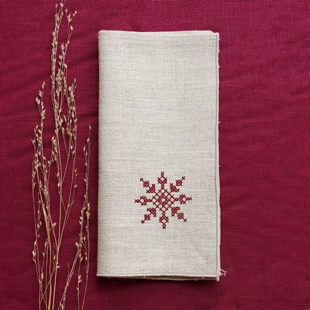 Linge de table textile - Serviette en lin PUNTO CROCE | Snowflake - GIARDINO SEGRETO