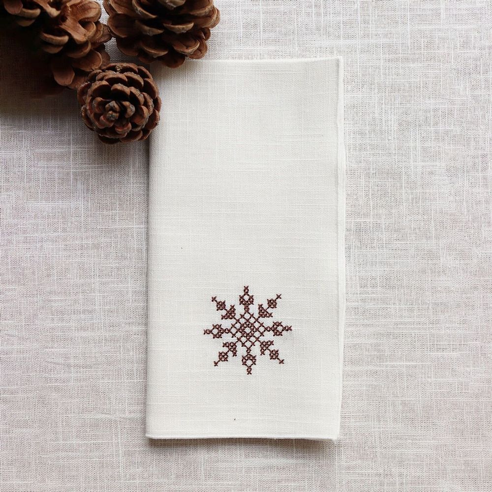 Linge de table textile - Serviette en lin PUNTO CROCE | Snowflake - GIARDINO SEGRETO