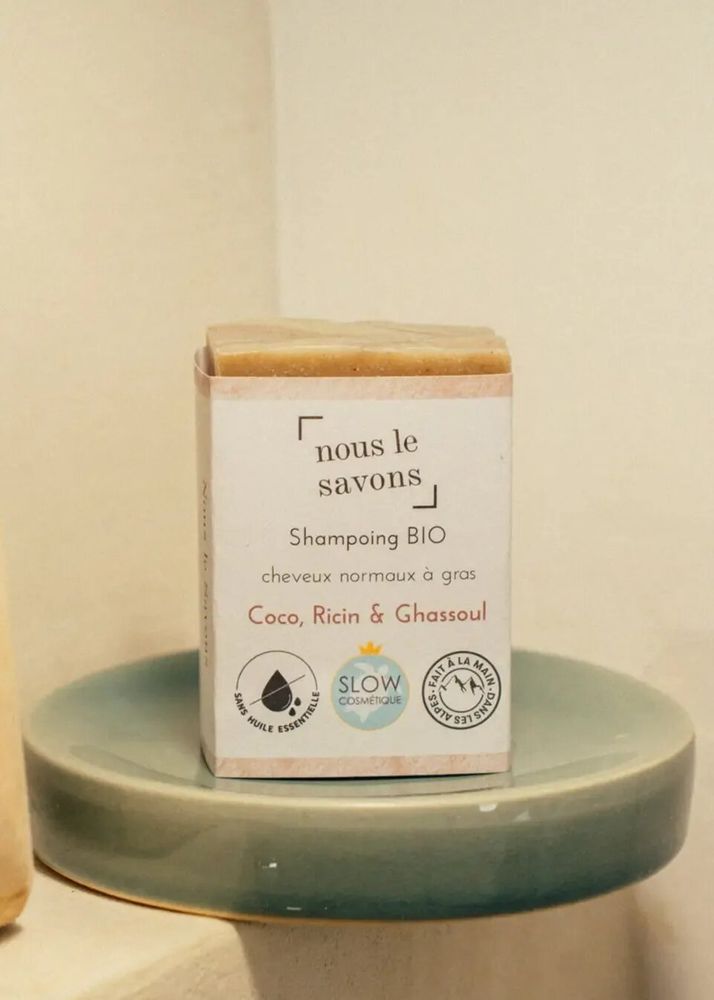 Cosmétiques - Shampoing bio Cheveux gras - Coco, Ricin & Ghassoul - NOUS LE SAVONS