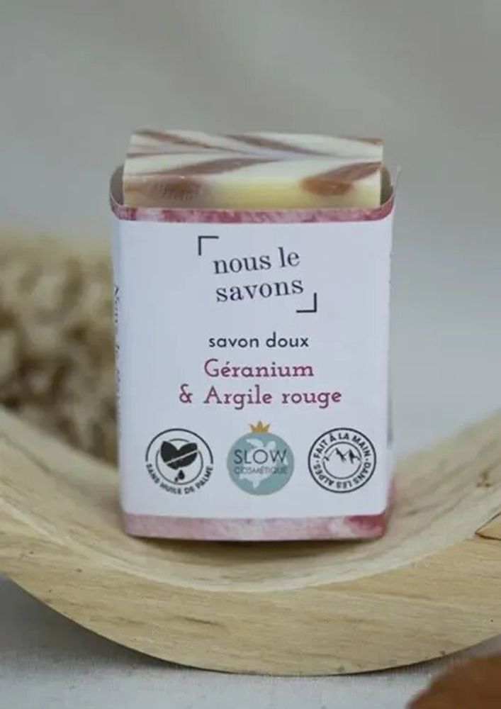 Cosmétiques - Savon bio doux - Géranium & Argile rouge - NOUS LE SAVONS