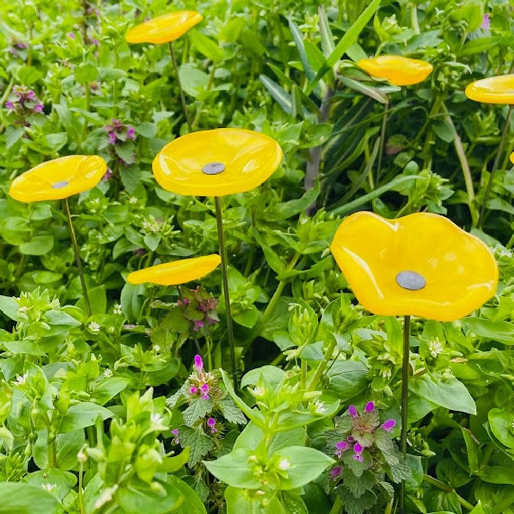 Garden accessories - Small yellow glass flower on a stainless steel stem - CARNEOL GLASS