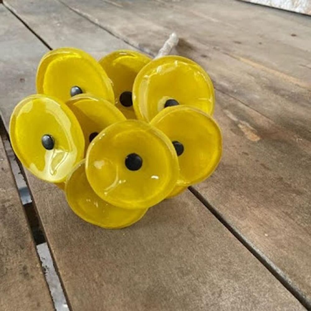 Garden accessories - Small yellow glass flower on a stainless steel stem - CARNEOL GLASS