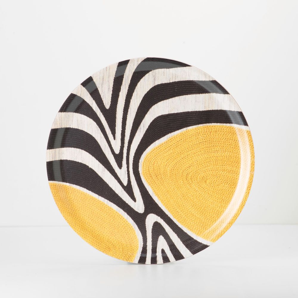 Plateaux - Plateau de service rond en bois - zébre jaune 38 cm - MONBOPLATO