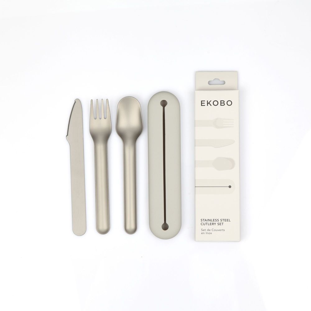 Repas pour enfant - Trio de couverts en inox avec étui en silicone - EKOBO