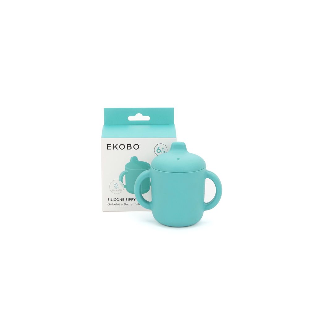 Children's mealtime - Silicone Sippy Cup with handles - Lagoon - EKOBO