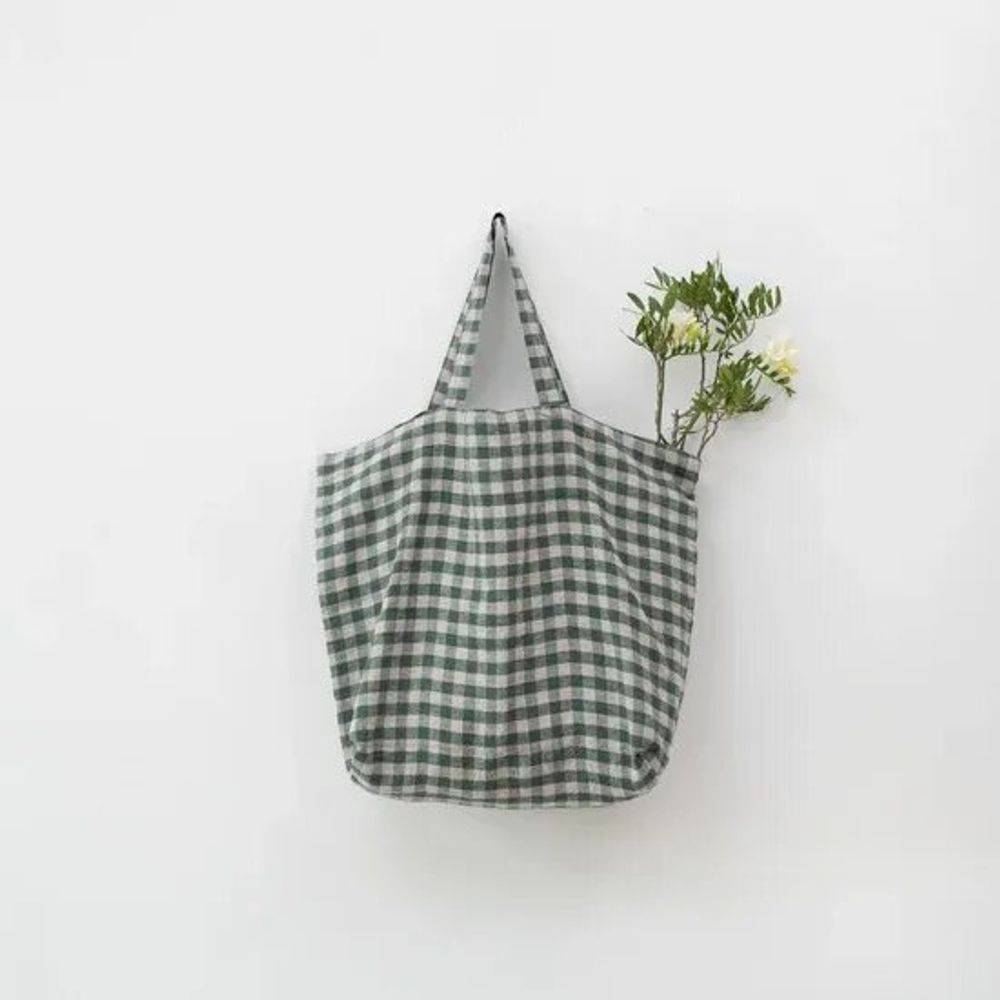 Bags and totes - Forest Green Gingham Linen Big Bag - LINEN TALES