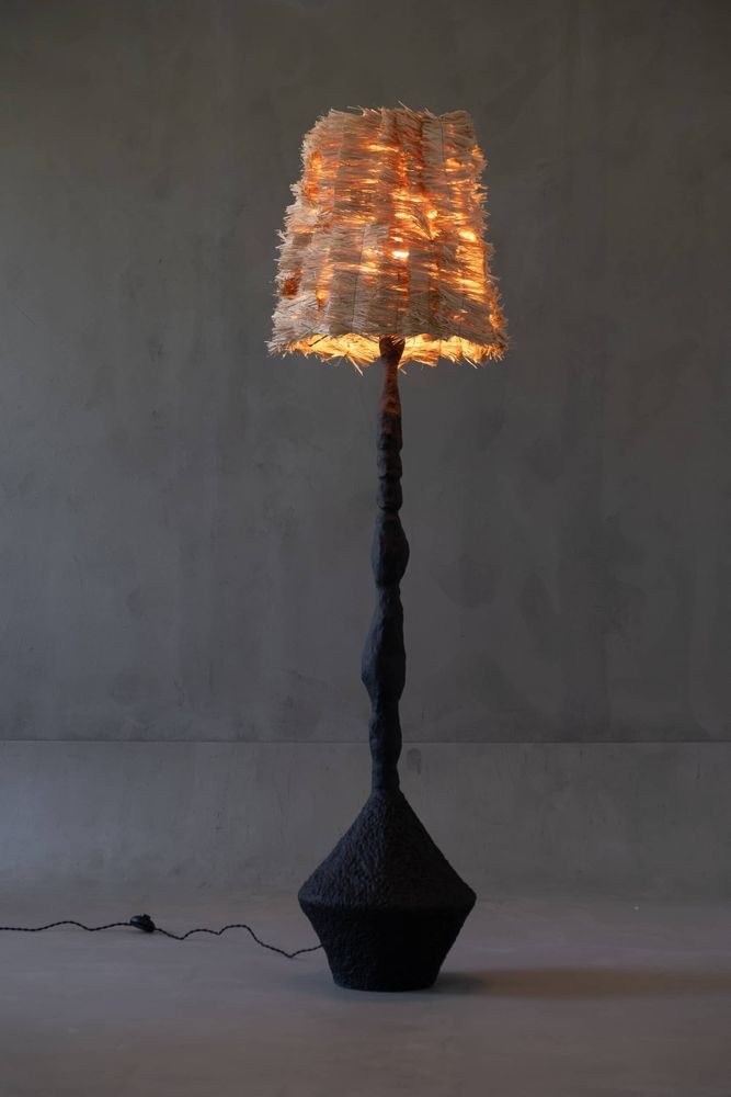 Floor lamps - Stozhar – Sculptural Floor Lamp with Raffia Shade & Biocomposite Base - PLETOSTUDIO