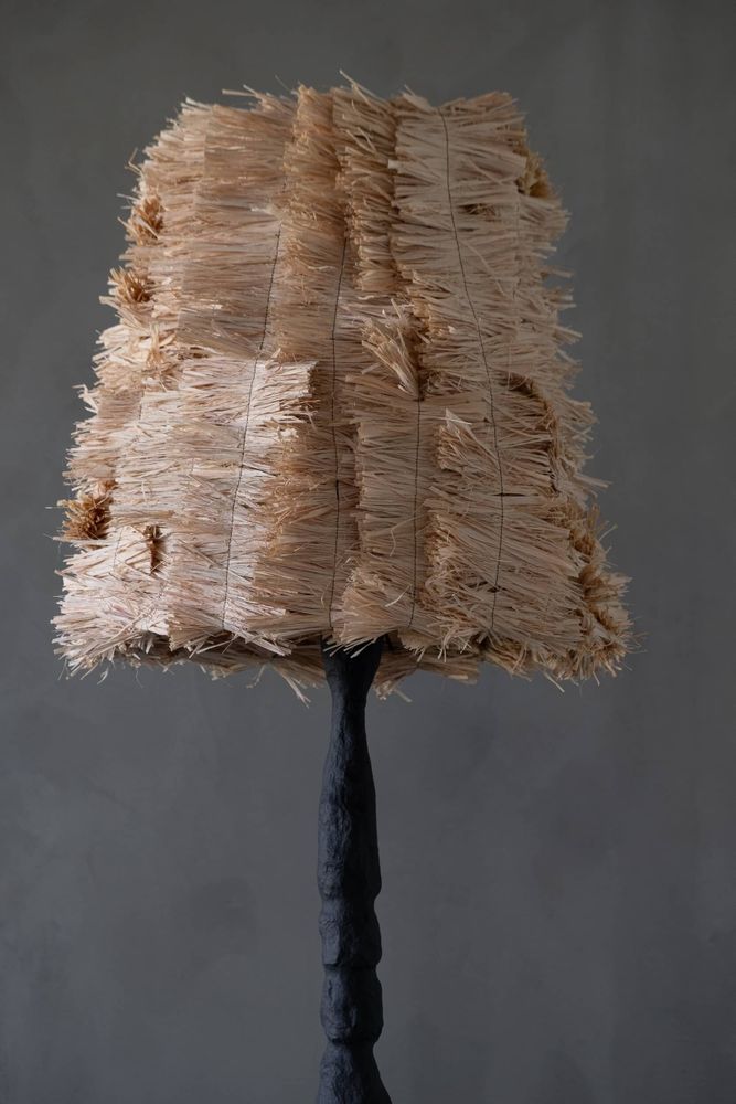 Floor lamps - Stozhar – Sculptural Floor Lamp with Raffia Shade & Biocomposite Base - PLETOSTUDIO