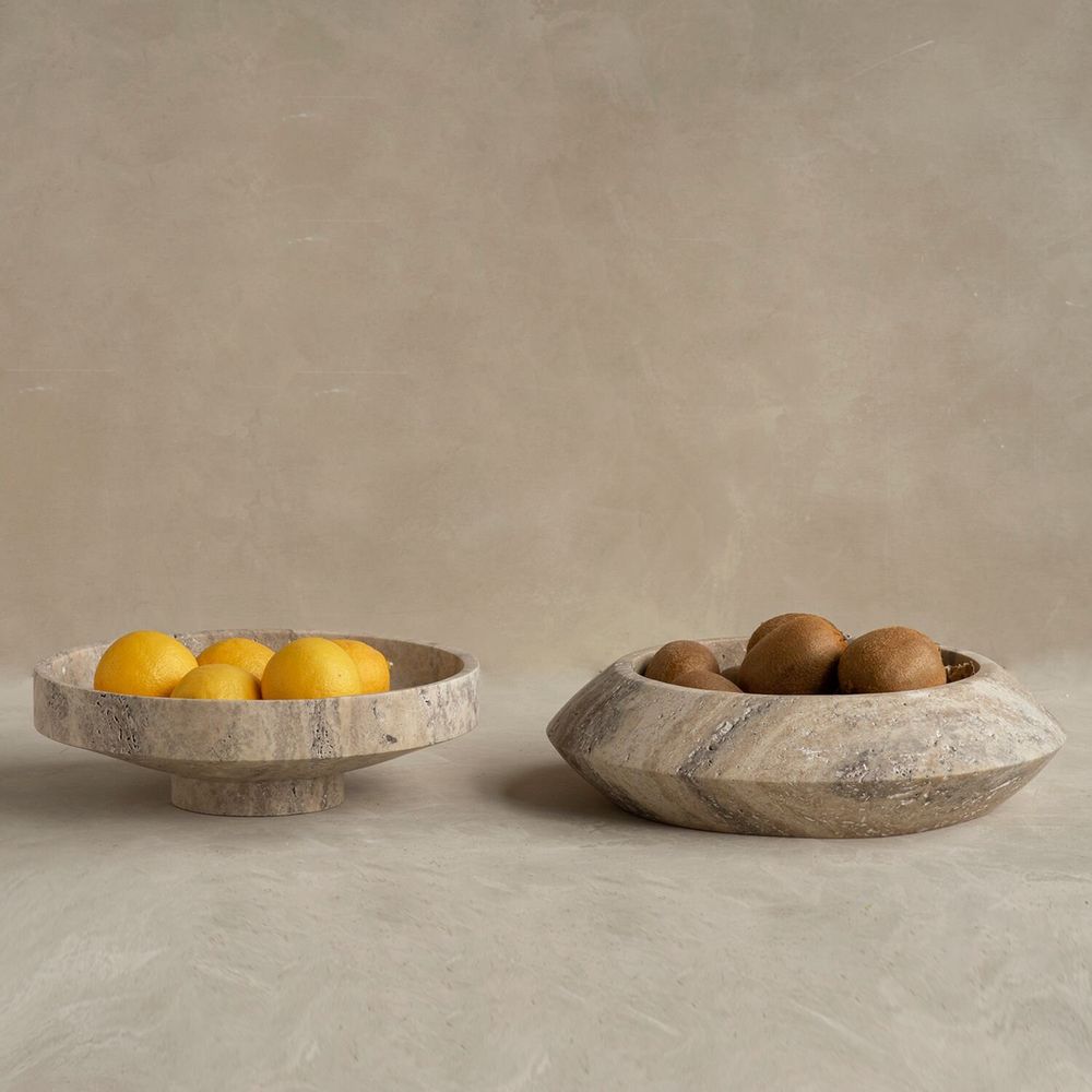 Platter and bowls - SILVER TRAVERTINE NARROW BOWL - KIWANO CONCEPT