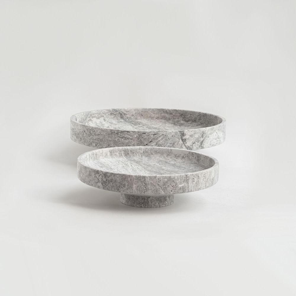 Platter and bowls - SILVER TRAVERTINE NARROW BOWL XL - KIWANO CONCEPT