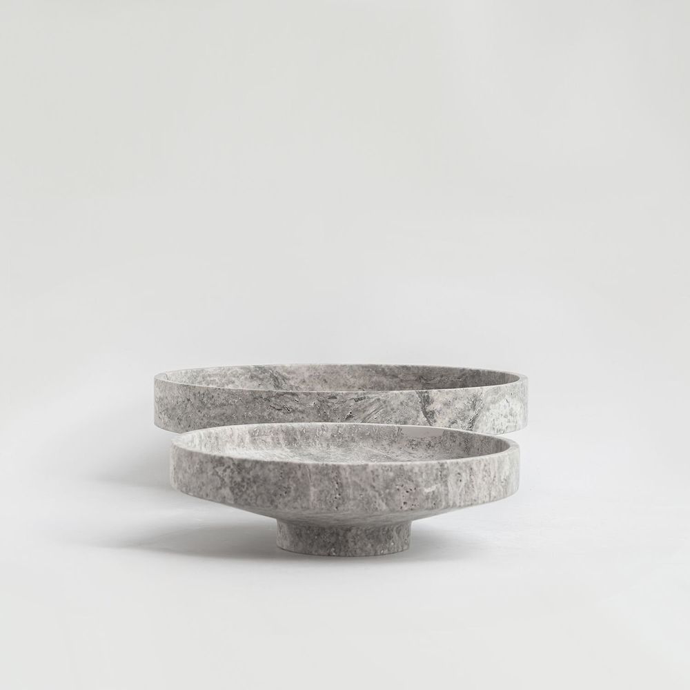 Platter and bowls - SILVER TRAVERTINE NARROW BOWL XL - KIWANO CONCEPT