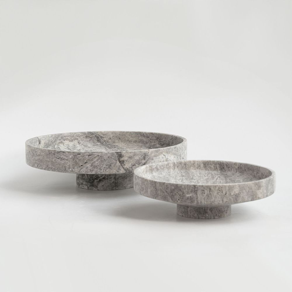 Platter and bowls - SILVER TRAVERTINE NARROW BOWL XL - KIWANO CONCEPT