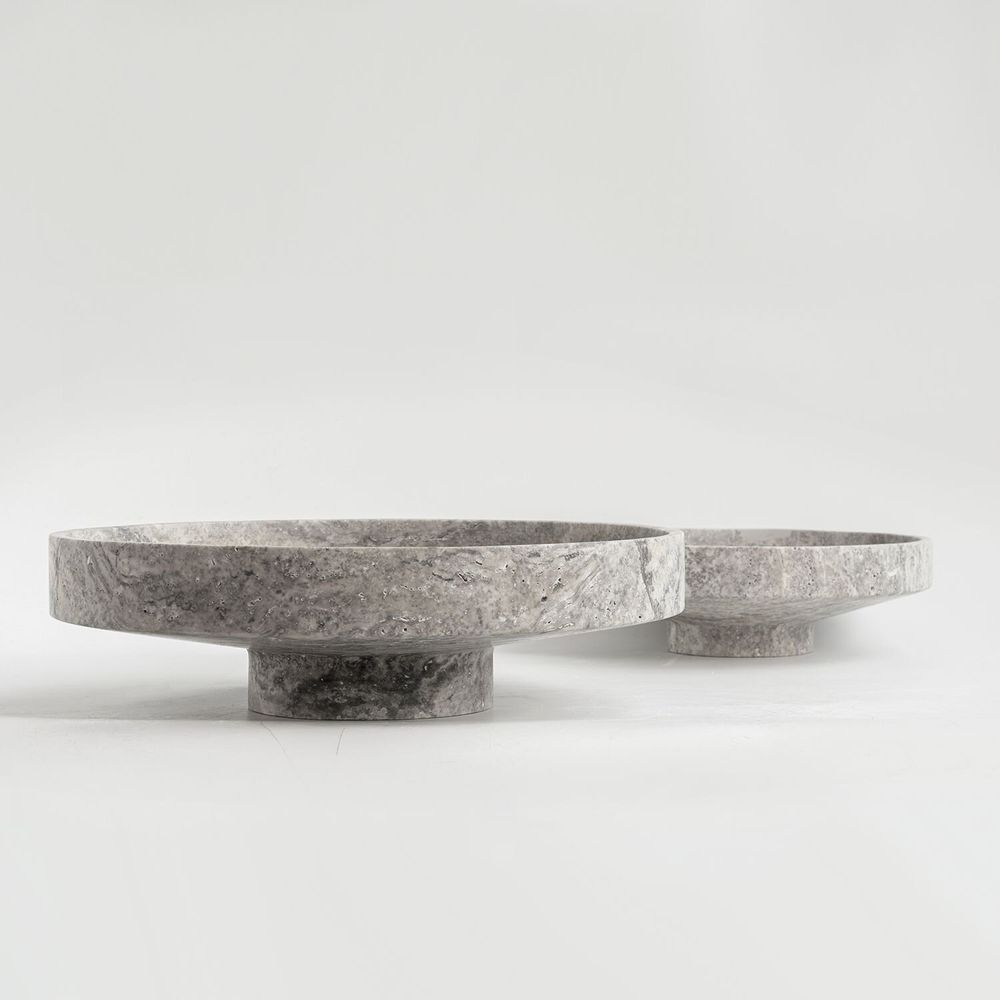 Platter and bowls - SILVER TRAVERTINE NARROW BOWL XL - KIWANO CONCEPT