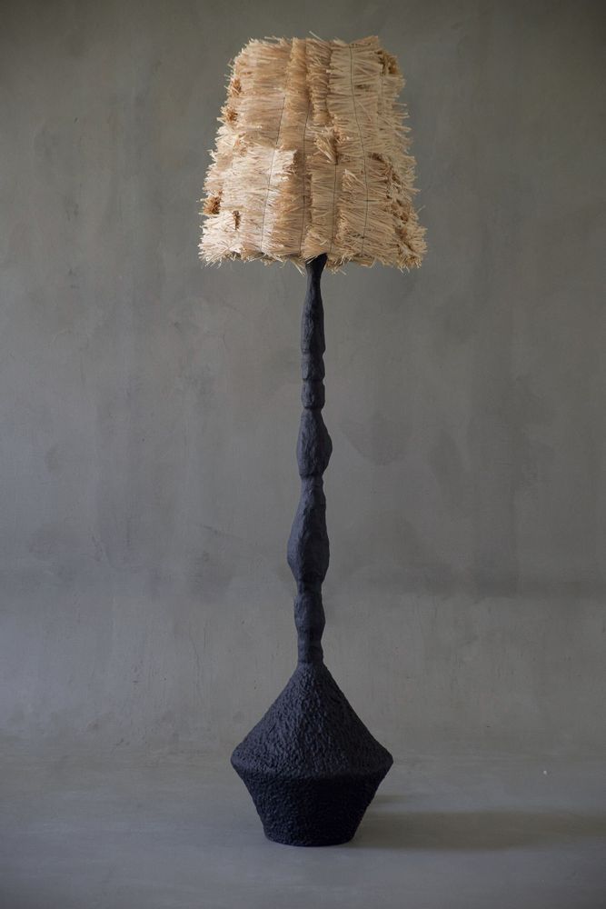 Floor lamps - Stozhar – Sculptural Floor Lamp with Raffia Shade & Biocomposite Base - PLETOSTUDIO