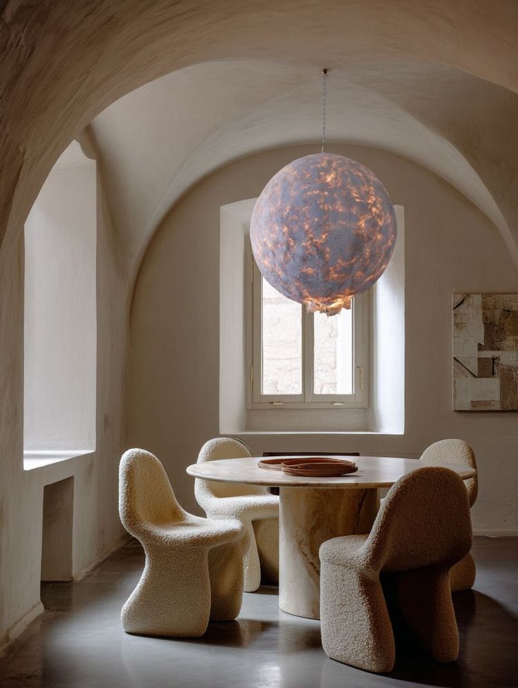 Plafonniers - Grande lampe suspendue Svitylo — Forme de lune sculpturale en fibre de - PLETOSTUDIO