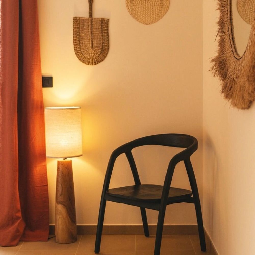 Table lamps - Teak table lamp with linen shade - AGATHE S - HYDILE