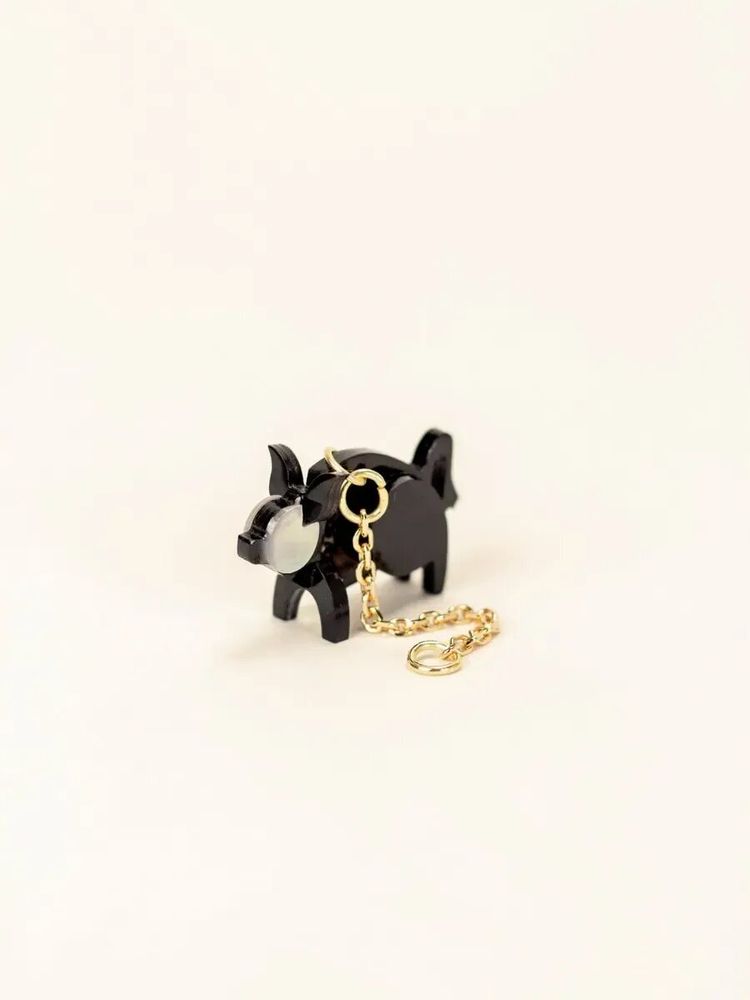 Bijoux - Bijou d'oreille Cochon en corne noire et nacre - L INDOCHINEUR X RIVÊT