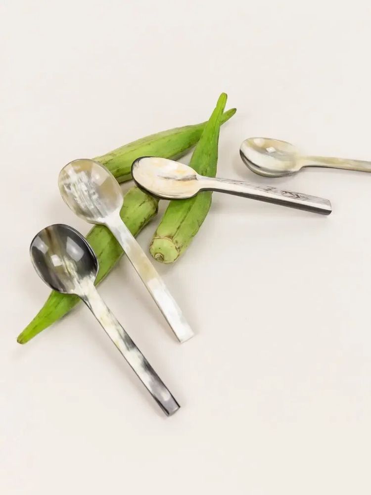 Couverts & ustensiles de cuisine - Set de 6 cuillères à café Baguette en corne noire africaine (par 6) - L INDOCHINEUR X RIVÊT