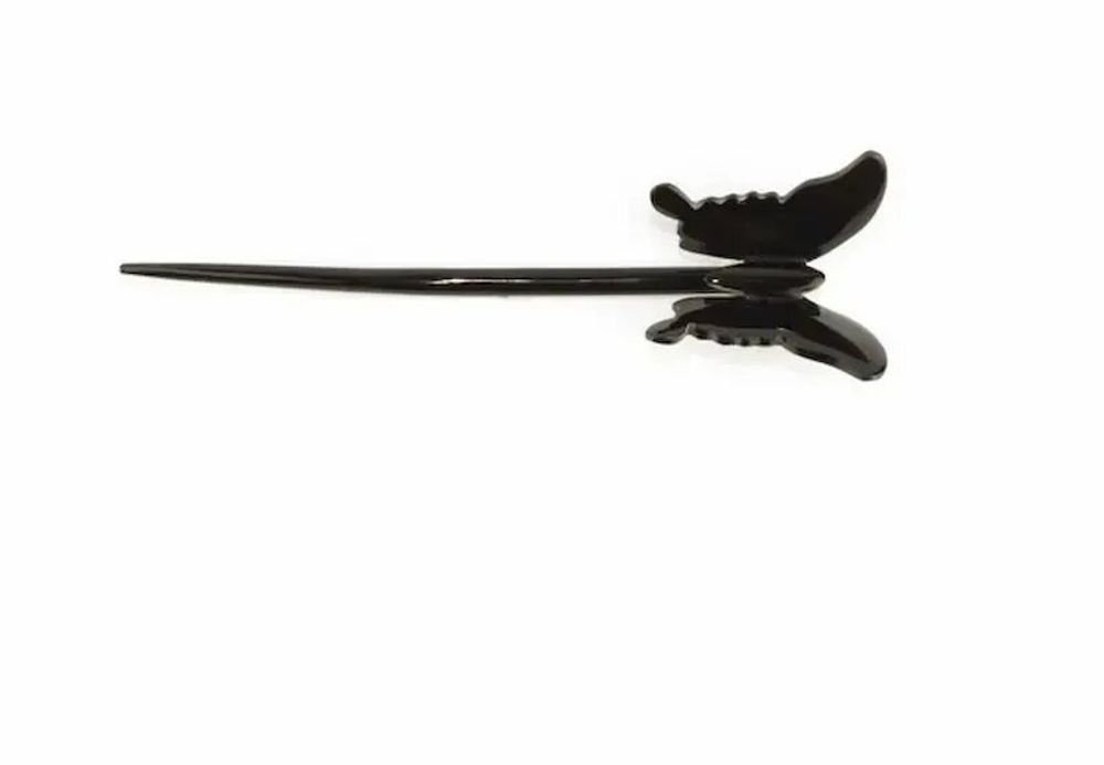 Barrettes - Pique à cheveux papillon en corne noire unie - L INDOCHINEUR X RIVÊT