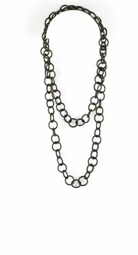 Bijoux - Grand Sautoir anneaux ronds moyens en corne noire unie - L INDOCHINEUR X RIVÊT
