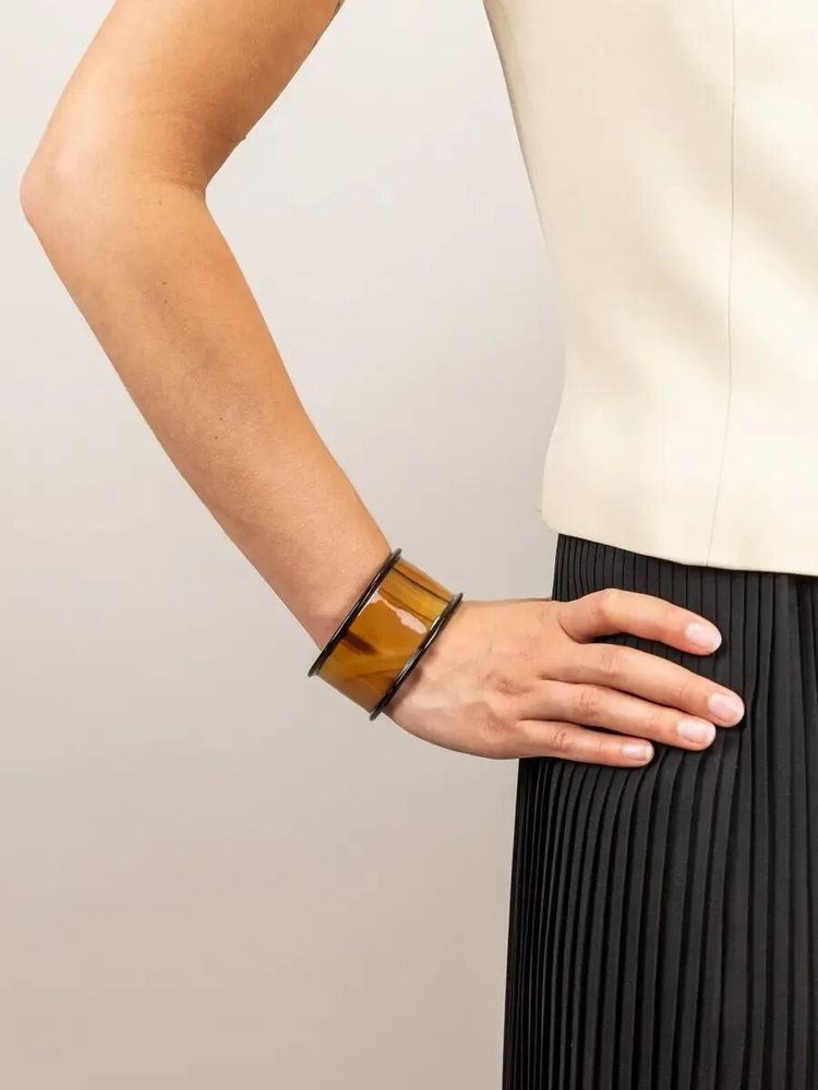 Bracelets - Open bracelet reel in plain black horn in Size M - L INDOCHINEUR X RIVÊT