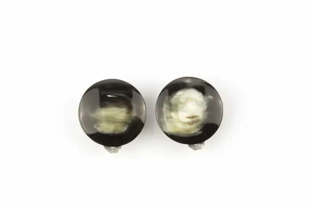 Jewelry - Disc earrings with ear-clip in marbled black horn - L INDOCHINEUR X RIVÊT