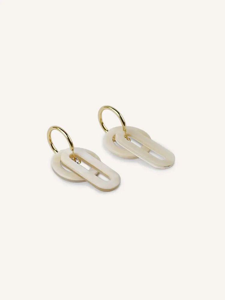 Bijoux - Créoles double anneaux suspendus en corne blonde - L INDOCHINEUR X RIVÊT